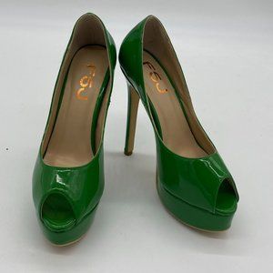 FSJ Graceful Peep Toe Pumps (GREEN)